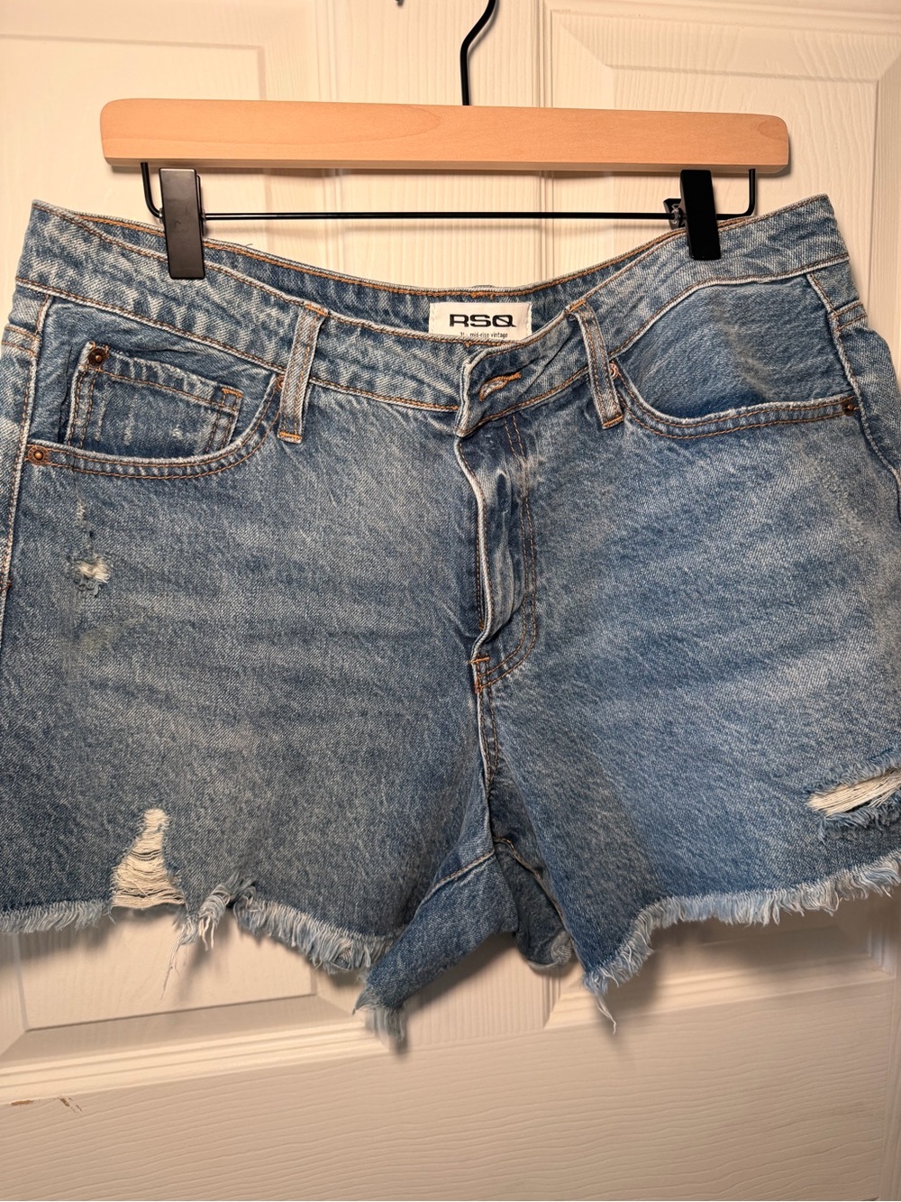 RSQ Washed Blue Distressed High-Rise Jean Shorts